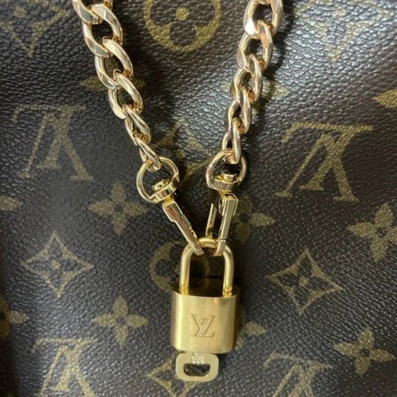 Authentic Louis Vuitton Gold Brass Padlock Lock & Key Necklace - Picture 9 of 10